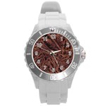 Leather Look & Skins Bark Brown Round Plastic Sport Watch Large