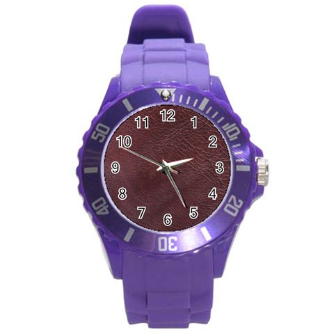 Leather Look & Skins  Cowhide Brown Round Plastic Sport Watch Large from ArtsNow.com Front