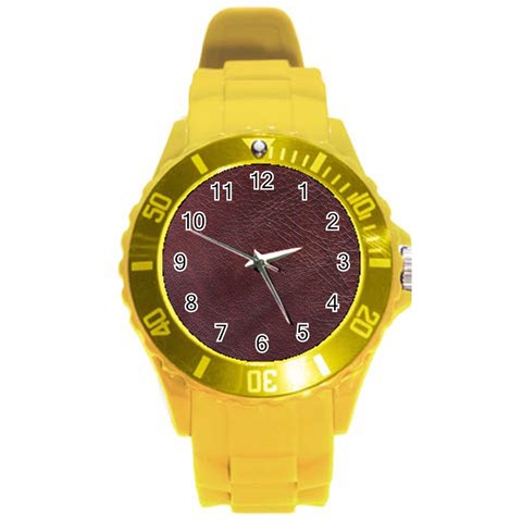 Leather Look & Skins  Cowhide Brown Round Plastic Sport Watch Large from ArtsNow.com Front