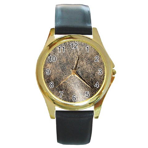Ll Brown Round Gold Metal Watch from ArtsNow.com Front