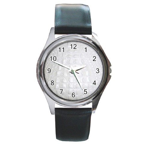 Ll Alligator White Round Metal Watch from ArtsNow.com Front